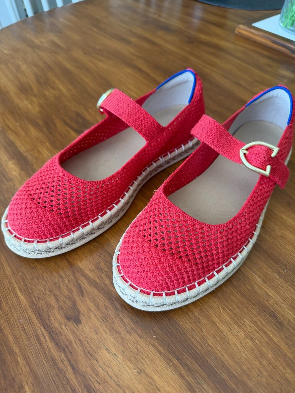 Rothy's Red Espadrille Mary Jane Flats